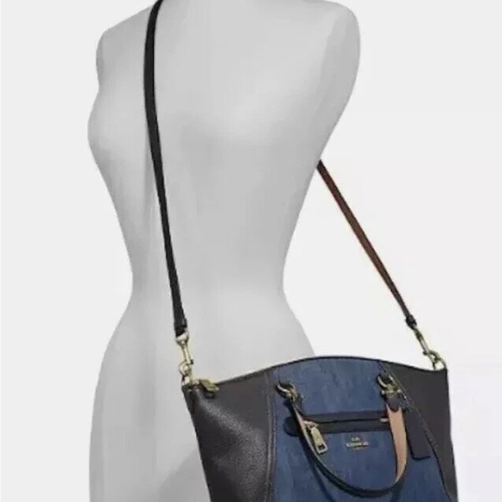 Coach Kelsey Satchel Denim and Black Leather trim Tote Bag - Picture 3 of 13